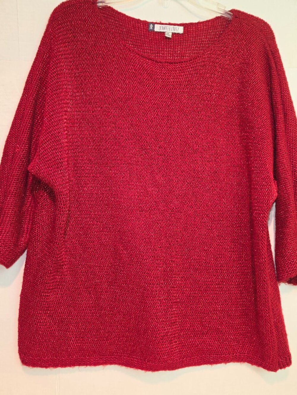 NWOT Jennifer Lopez Red Scoop neck lightweight knit XL sweater